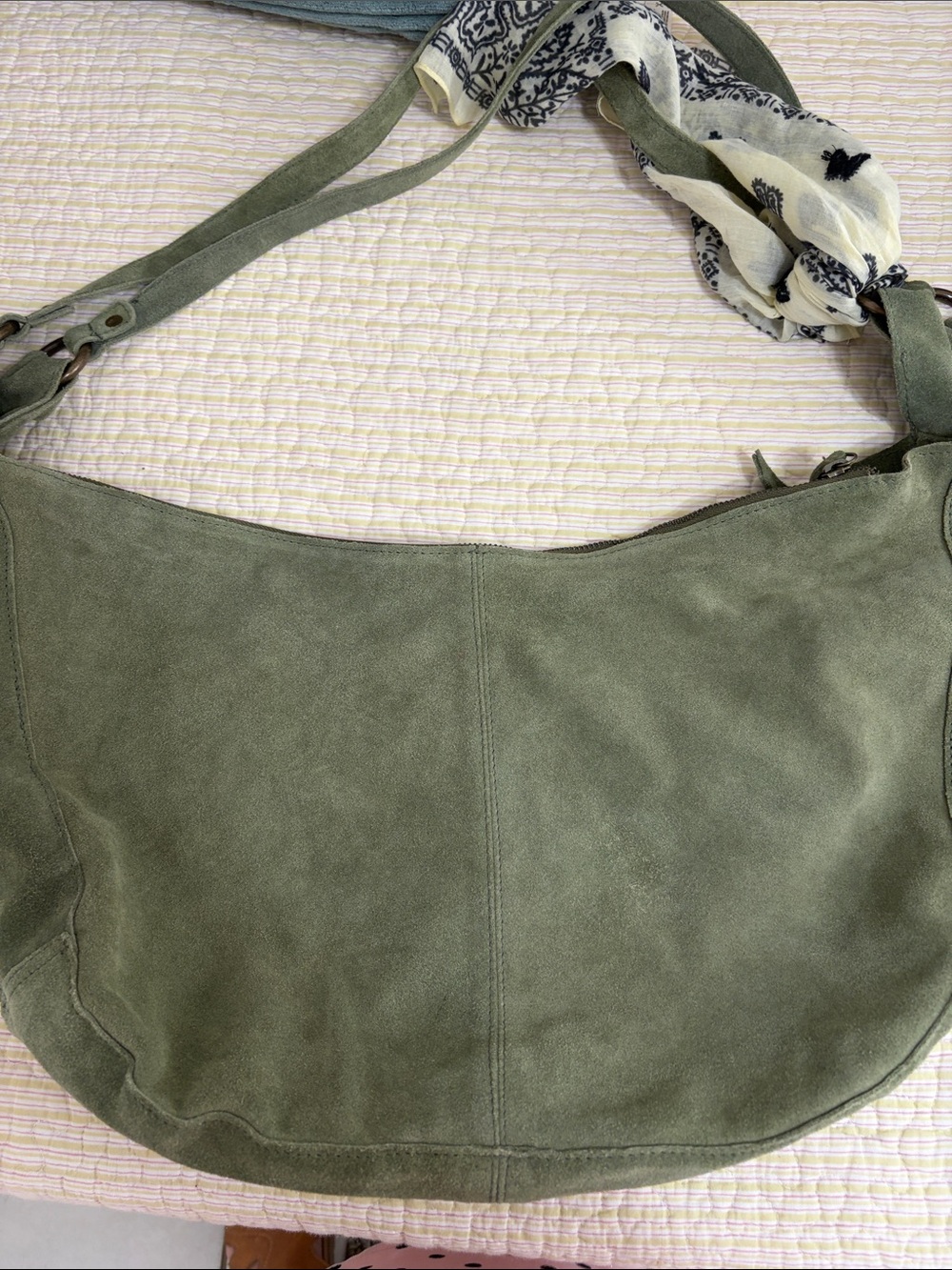 Free People Olive Green Suede Hobo Bag with Scarf Accent - Picture 11 of 12